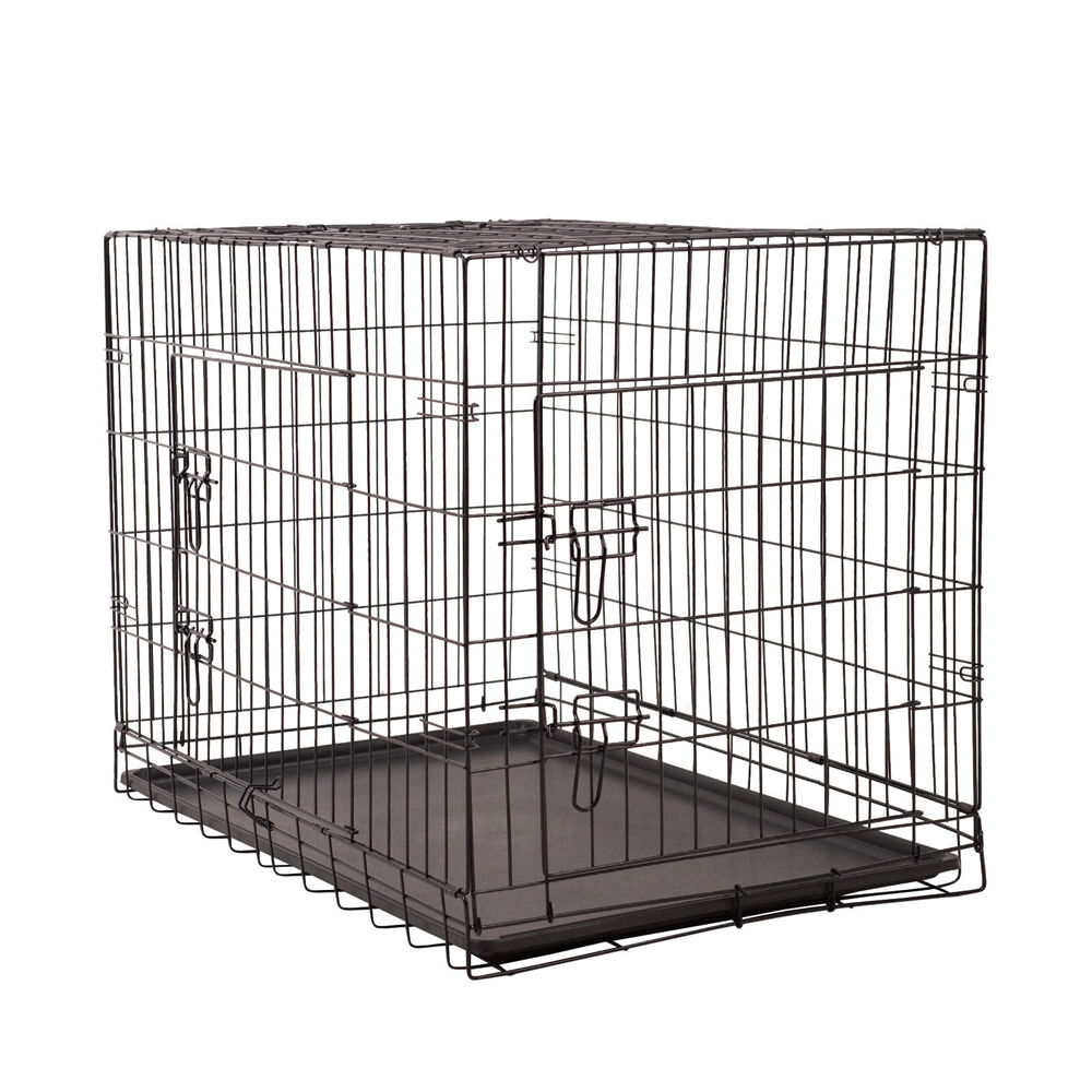 4Paws Foldable Metal Wire Portable Travel Pet Cage w/ ABS Tray 106x77cm Black