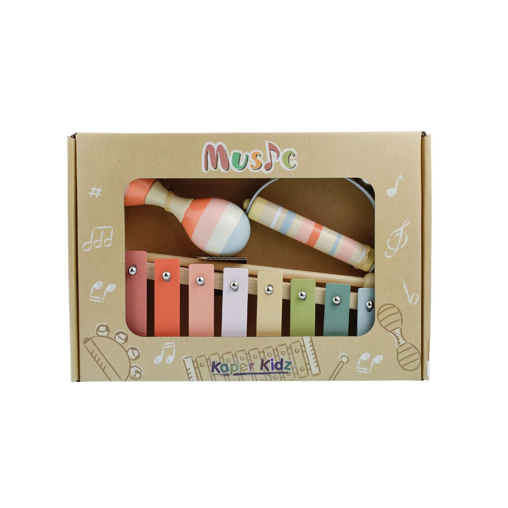 3pc Kaper Kidz Wooden Kids Musical Toy Set w/ Xylophone & Shaker 18m+ Orange