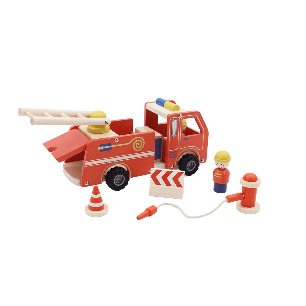 Kaper Kidz Wooden Fire Engine Kids Toy Playset w/ Hose,Hydrant & Ladder 3y+