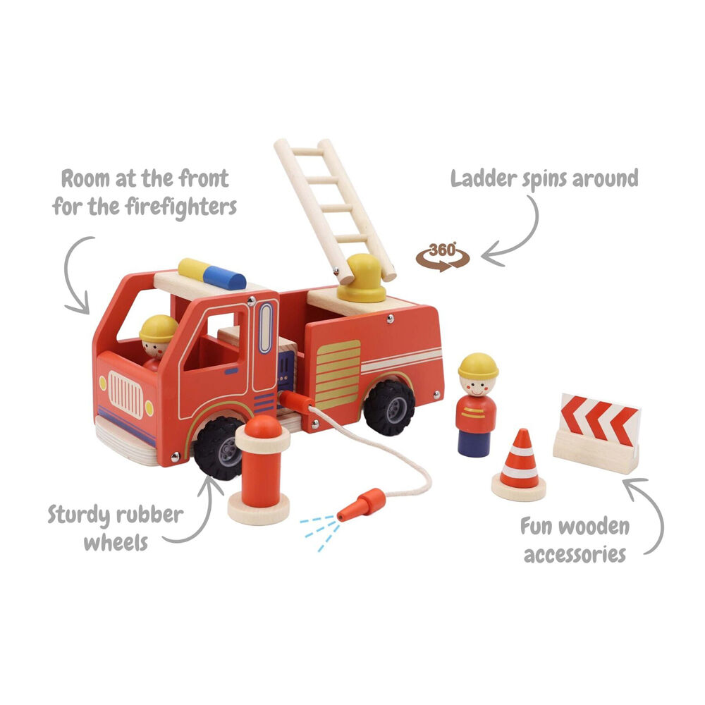 Kaper Kidz Wooden Fire Engine Kids Toy Playset w/ Hose,Hydrant & Ladder 3y+