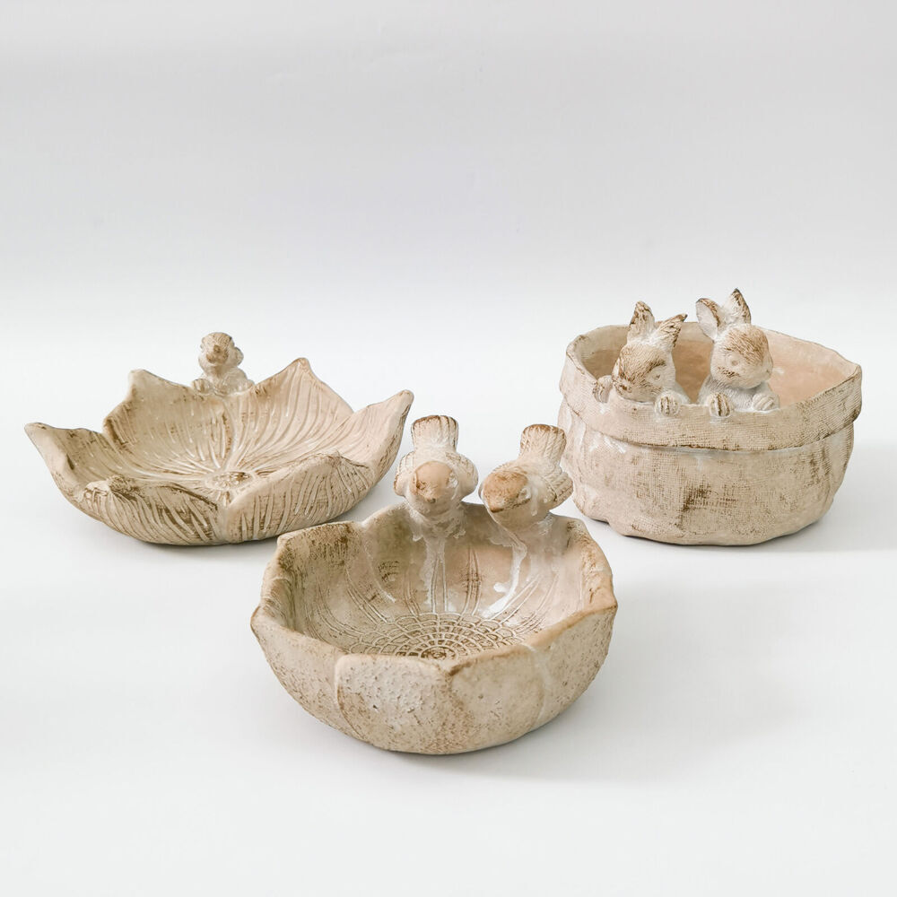 2PK Ceramic Bunny Bird Bath Bowls – Outdoor Garden Decor | 27x25cm Bisque | Urban Fable