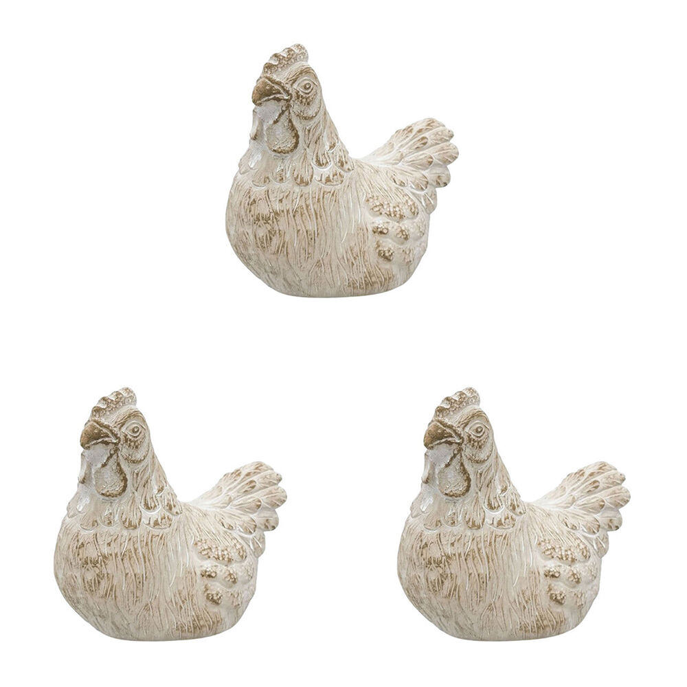 3PK Urban Ceramic Fable | Chicken Ornament | Outdoor Garden Decor 15cm Bisque