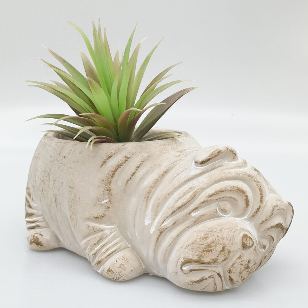 3PK Urban Ceramic Fable Bulldog | Outdoor Planter Pot 21x15cm Bisque