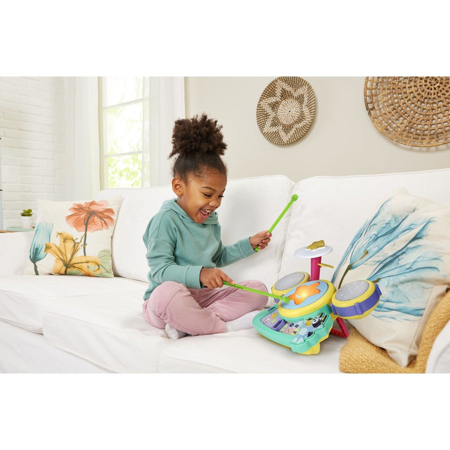 VTech Bluey Hooray Drum Set | Electronic Music Set Drum Solo Infant Toddler Preschool Drumstick Set