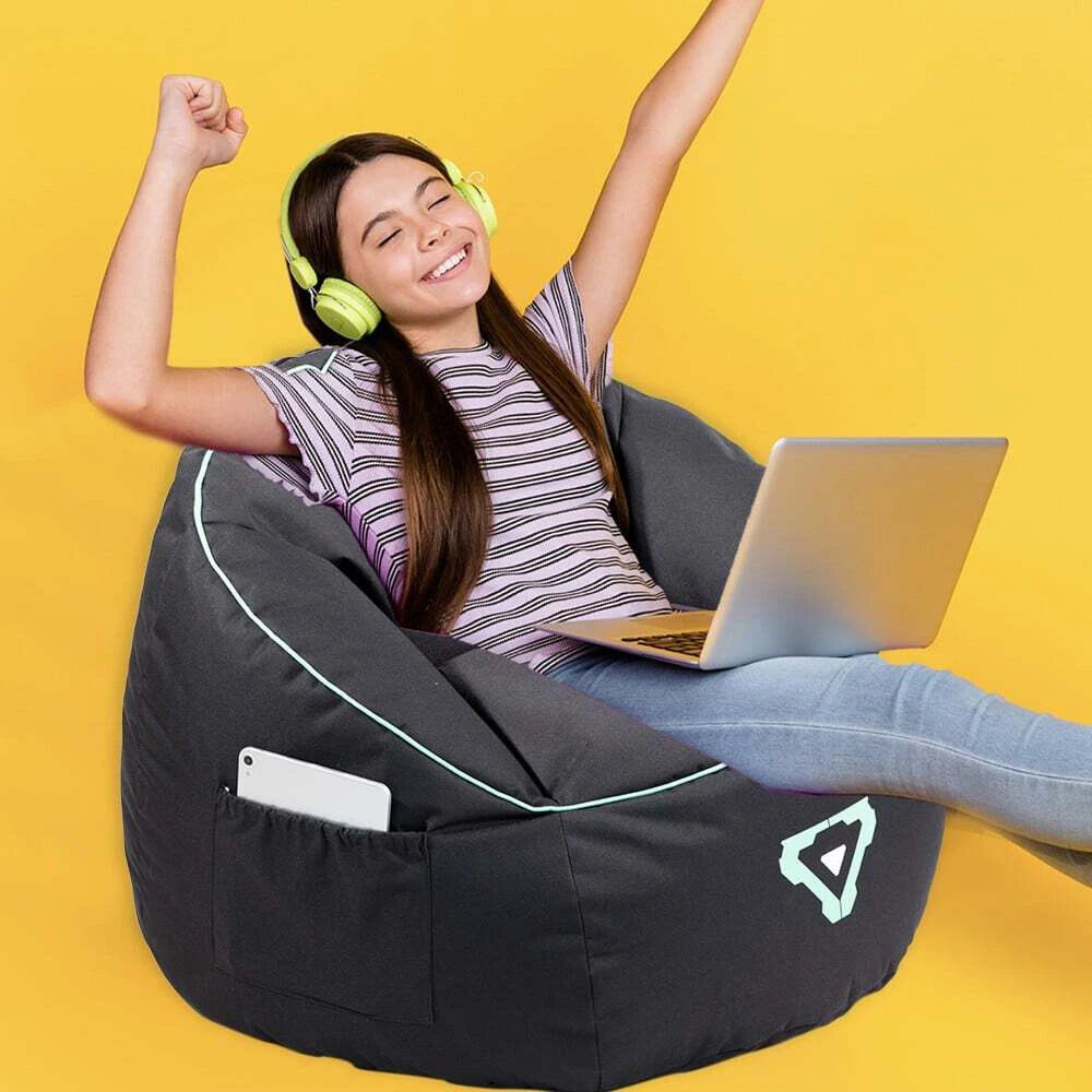 Laser Gaming Fabric Bean Bag | Game Sofa TV Chair Lounger w/ Headphone Strap & Side Pocket Black