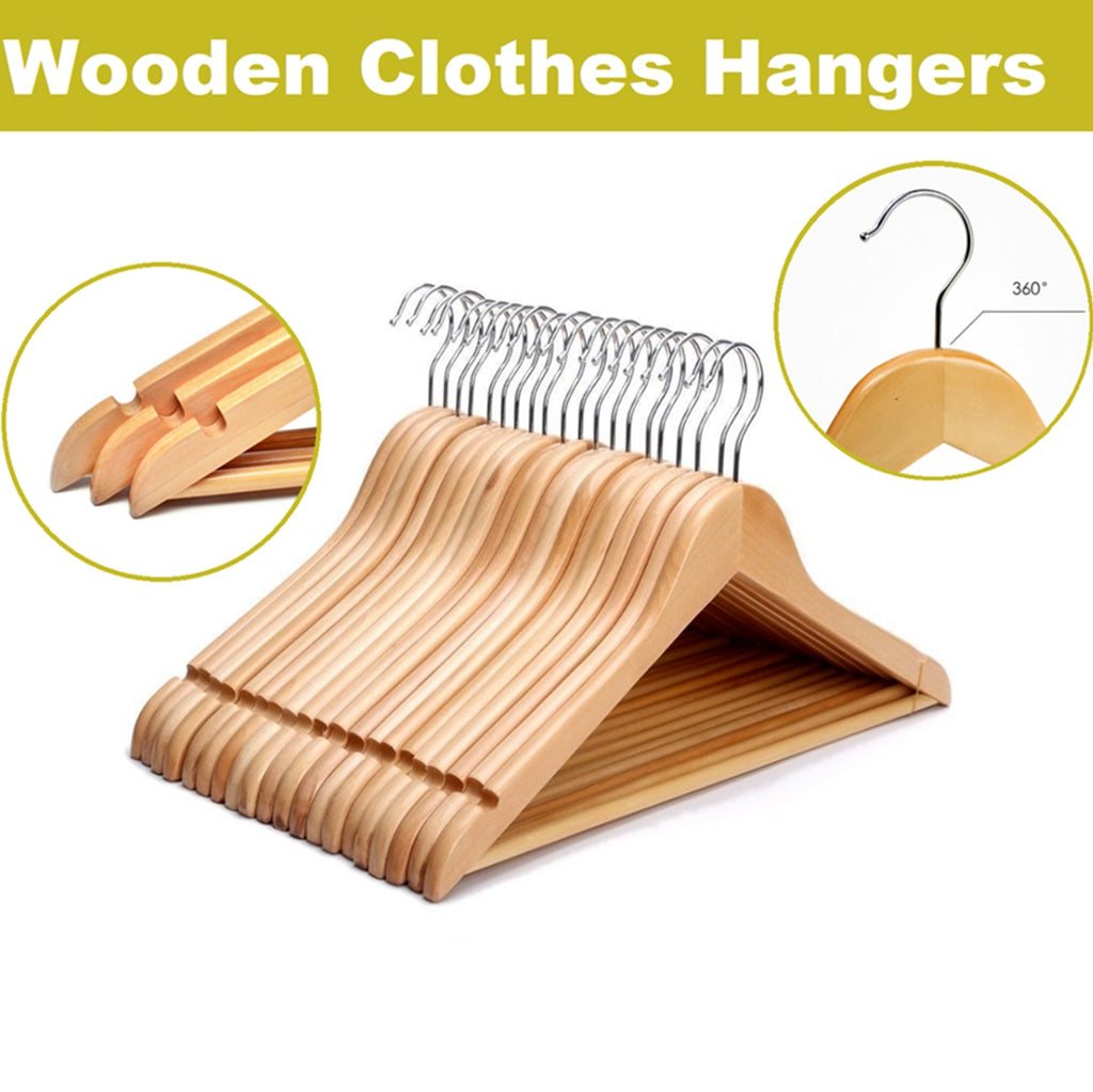 20x Wooden Garment Clothes Hanger Coat Hanging Rack - Hardwood Strap Notch, Trouser Belt Tie. Lacquer Wood Hanger