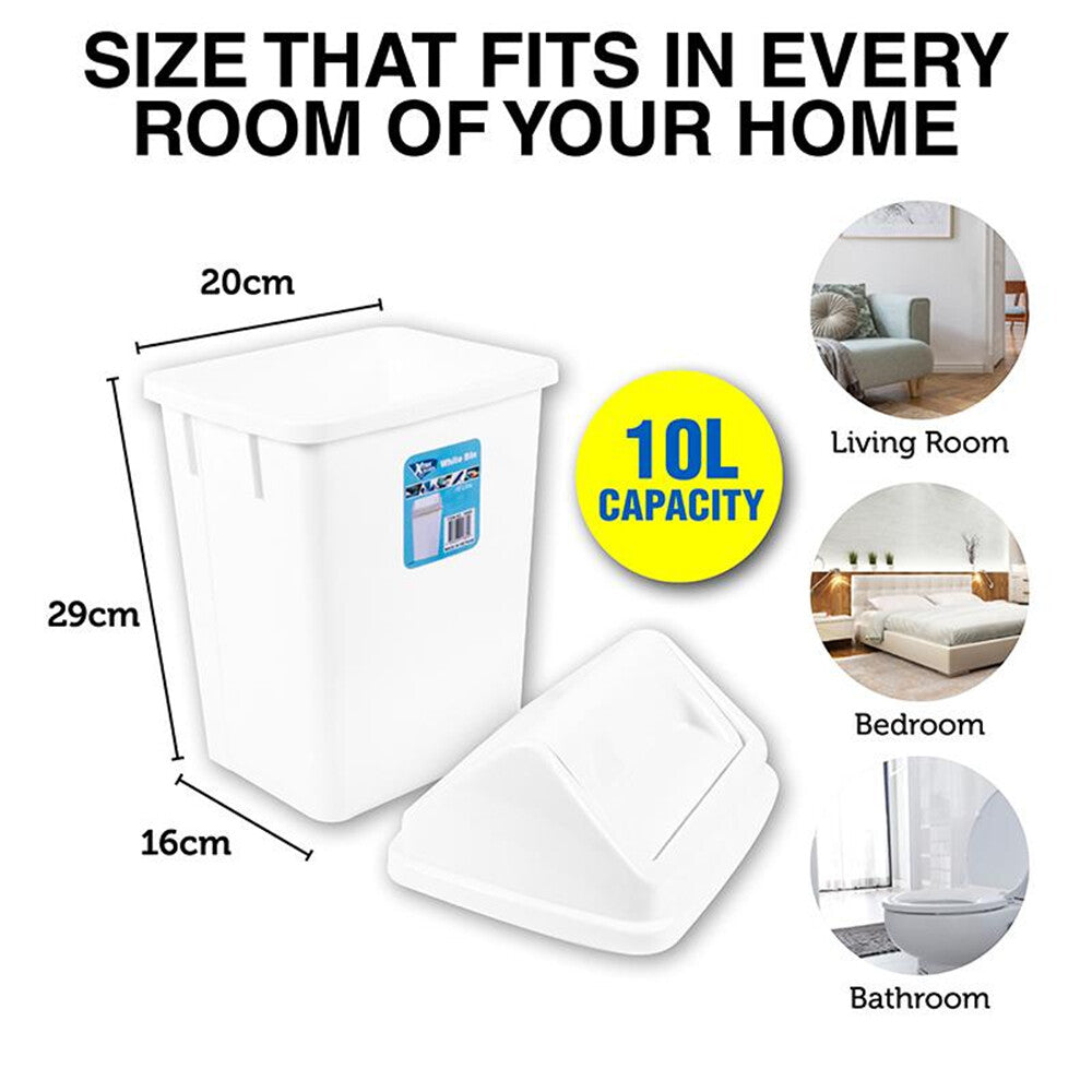 Swing Bin 10L Portable Home Kitchen Office Rubbish Trash Basket Paper Recycling Bathroom Bin