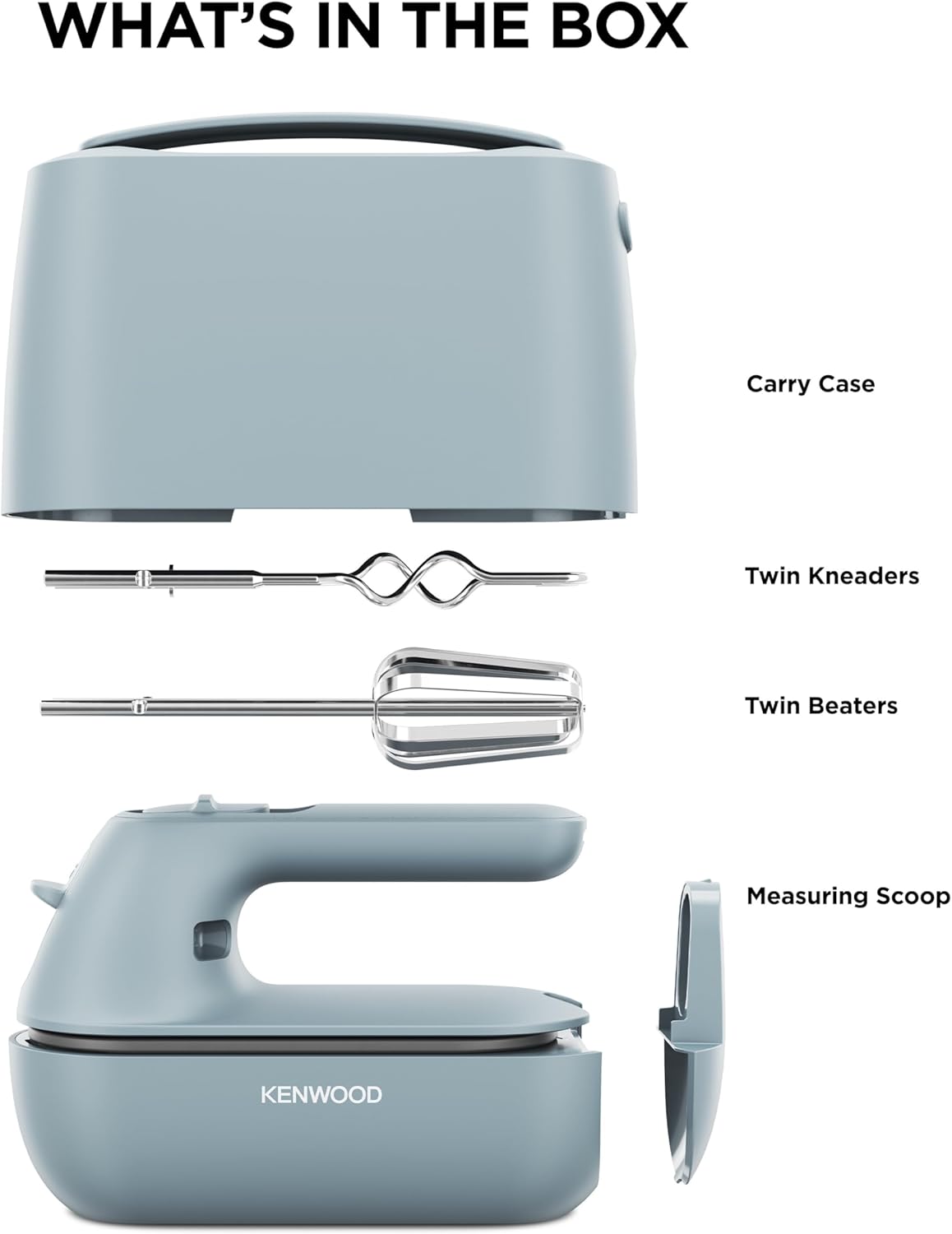 Kenwood Electric Hand Mixer, Bread Cake Batter Mixing Machine Twin Beater Kneader Whipper, Stainless Steel, Portable