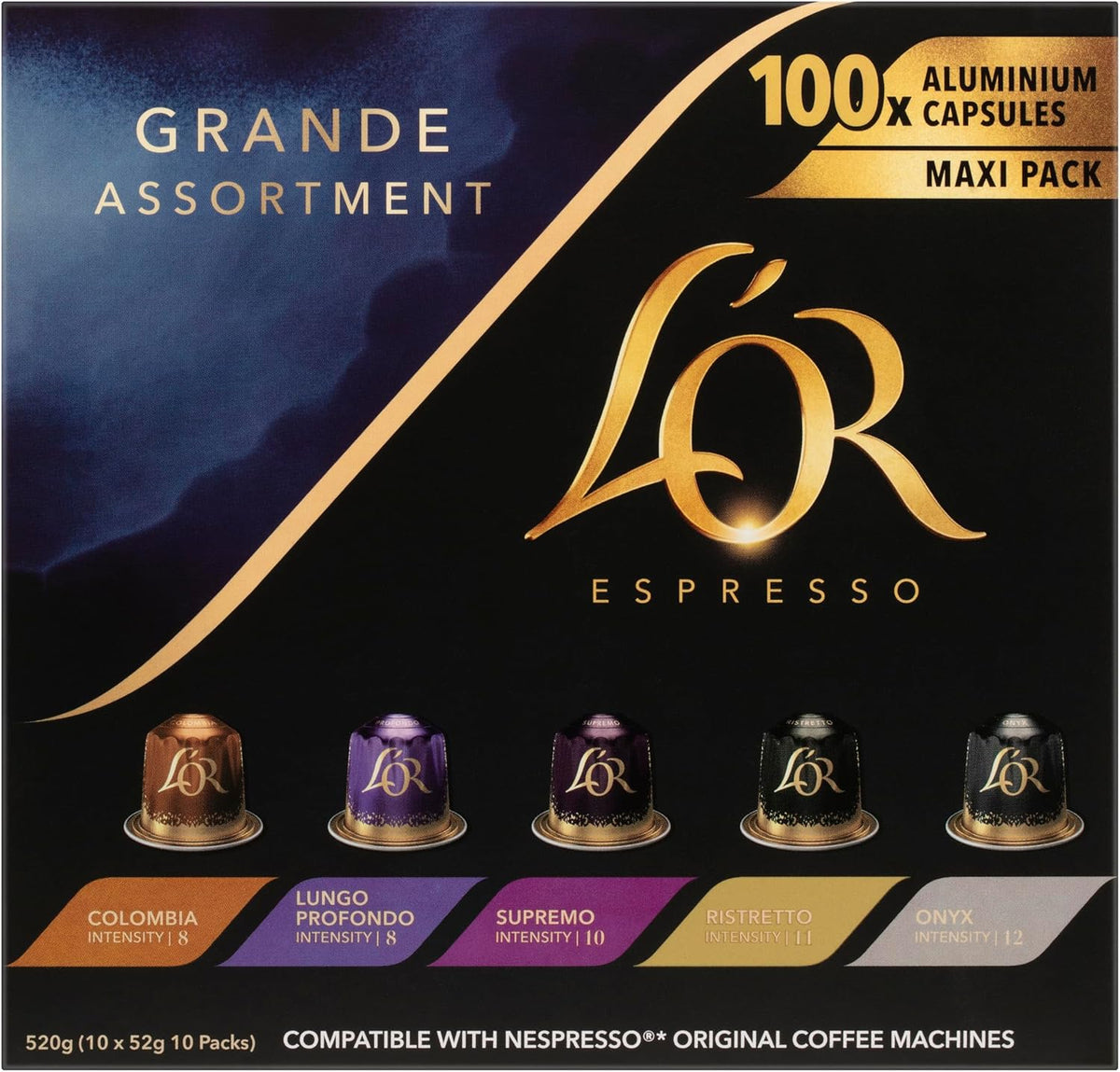 100 Pack L’OR Espresso Grande Assortment Pack | Nespresso Compatible Capsules Pods for Coffee Machines