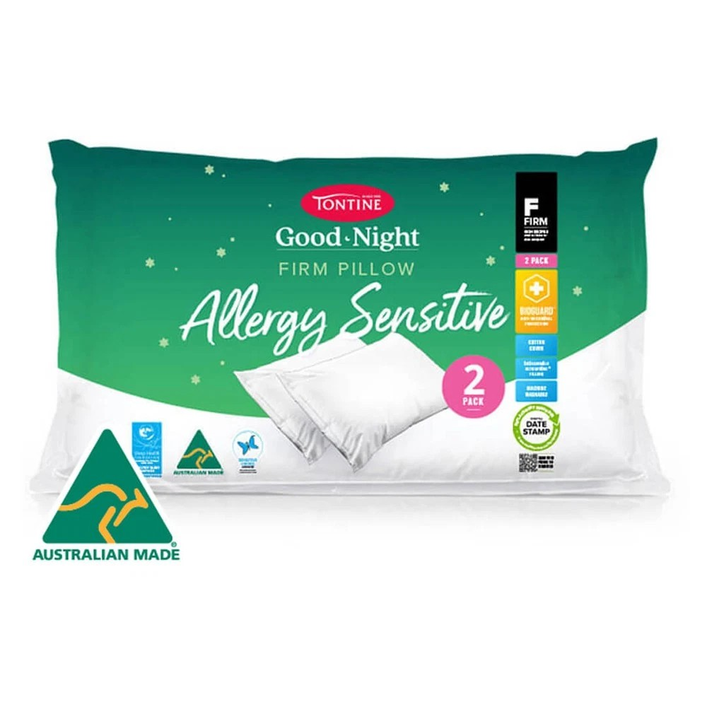 2pc Tontine Good Night Allergy Sensitive Sleep/Bedding Pillow Firm/High Profile