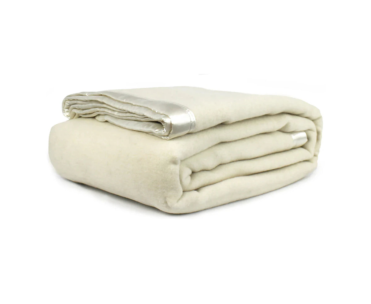 Australian Wool Blanket 400gsm Winter Bedding Doona Soft Bed Topper- Single/Double Sided, Double Stitched