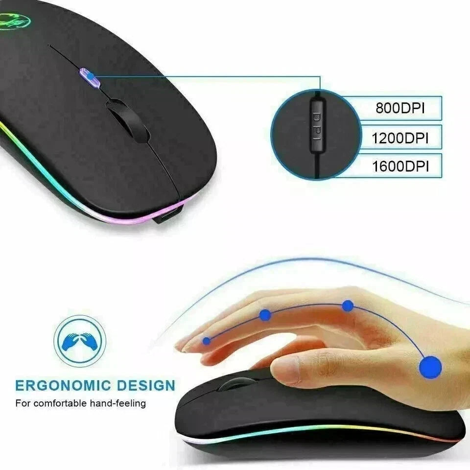 Wireless Mouse 2.4G Rechargeable Slim Desktop Laptop Bluetooth PC Mouse Mice + USB Receiver, Optical Mouse