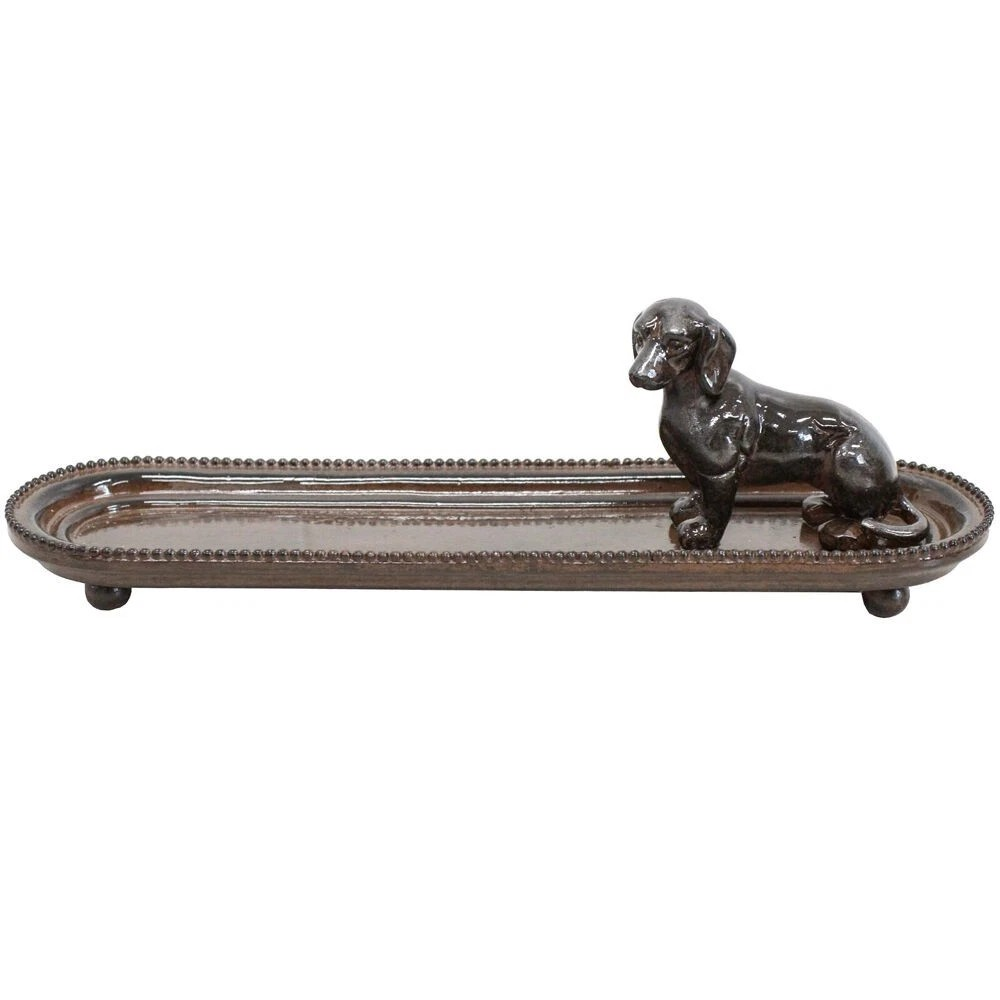 LVD Resin Dachshund Sculpture Trinket Display Tray 24.5x7x7.5cm Brown