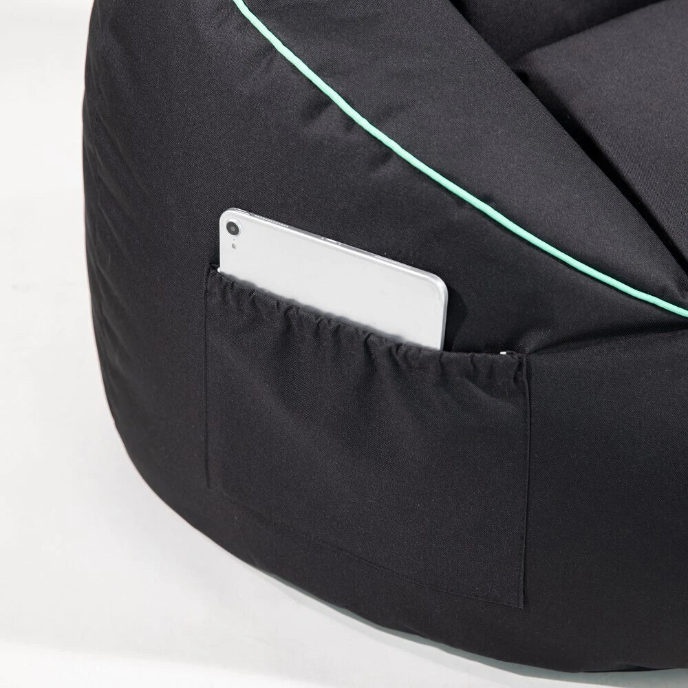 Laser Gaming Fabric Bean Bag | Game Sofa TV Chair Lounger w/ Headphone Strap & Side Pocket Black