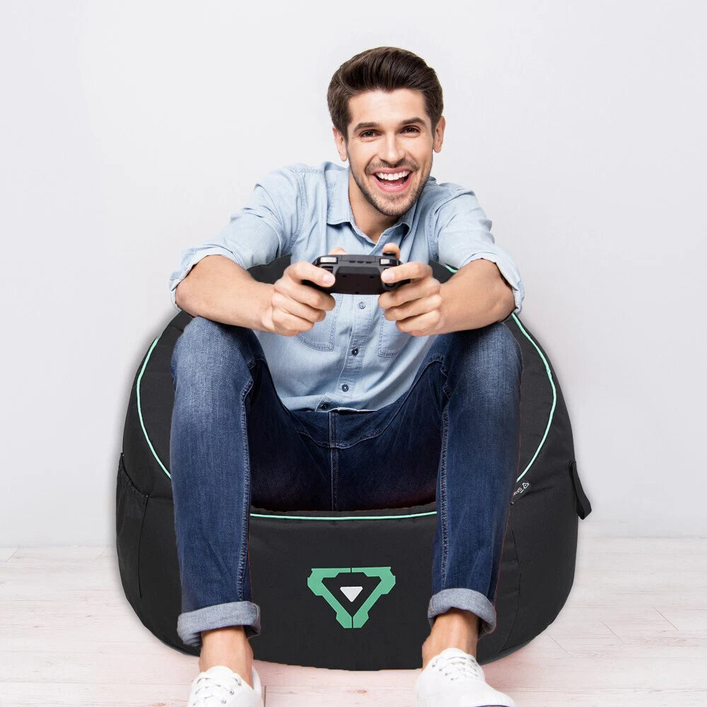 Laser Gaming Fabric Bean Bag | Game Sofa TV Chair Lounger w/ Headphone Strap & Side Pocket Black