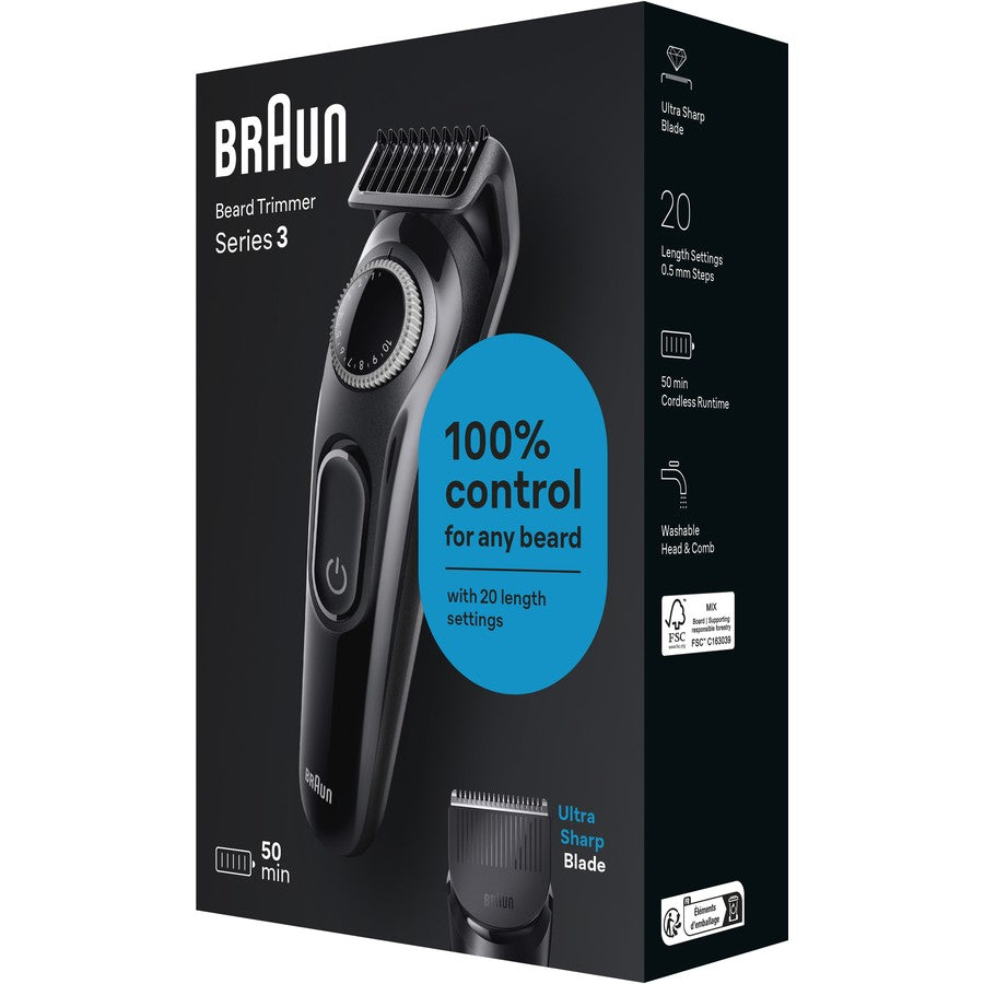 Braun Beard Trimmer Cordless Facial Beard Groomer, 20 Length Settings, Electric Shaver