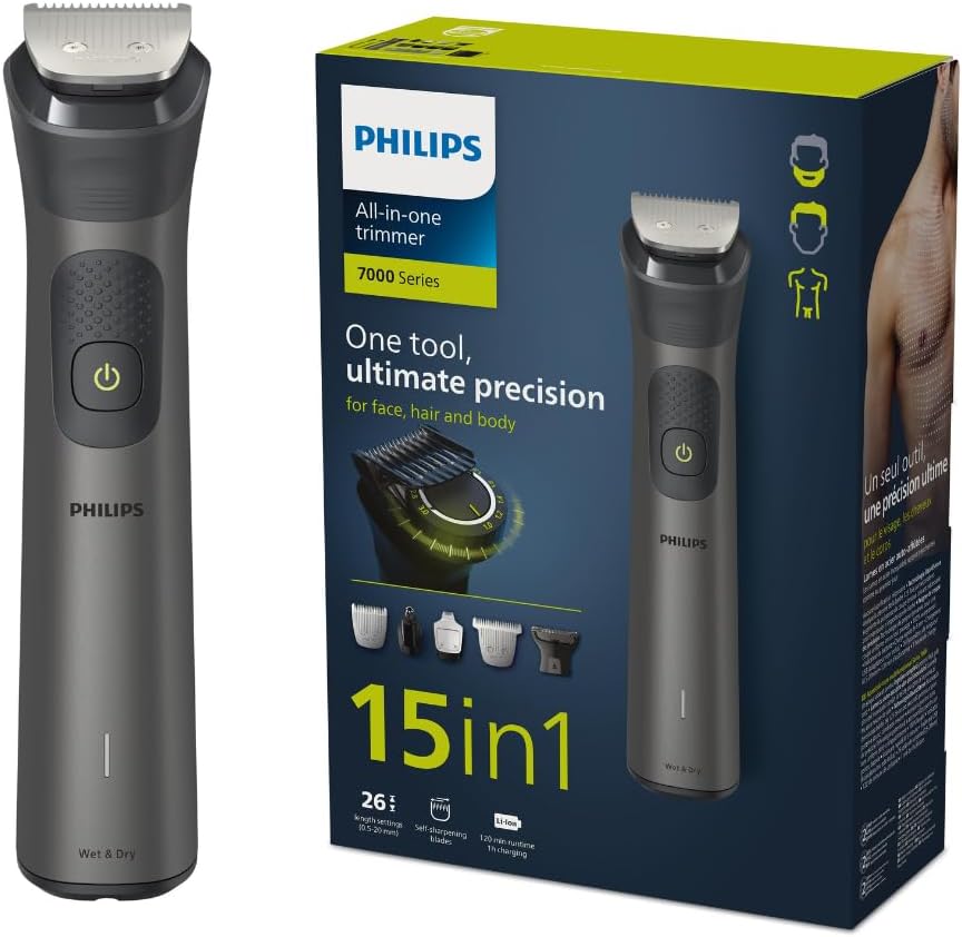 Philips Body Beard Trimmer Facial Hair Clipper Multigroom Shaving Trimming - Cordless Rechargable 15-in-1 Face, Wet Dry Clipper