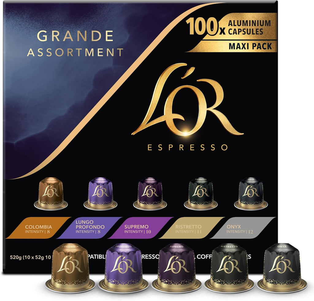 100 Pack L’OR Espresso Grande Assortment Pack | Nespresso Compatible Capsules Pods for Coffee Machines