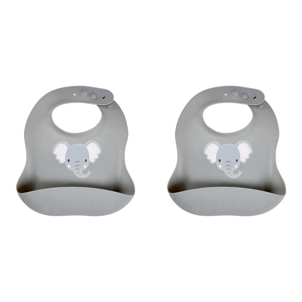 Splosh Baby Elephant Silicone Feeding Bib Adjustable Food Catcher 24cm GRY