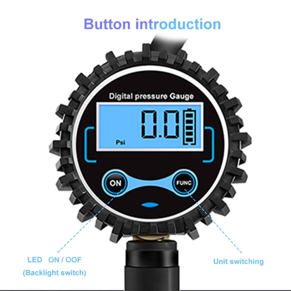 LED Digital Tyre Inflator | Lightweight Tyre Inflator | Car Air Pressure | Tire Gauge PSI Hose A Car Motorcycle