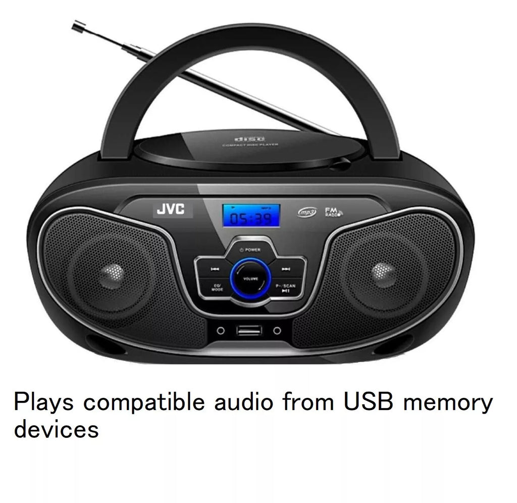 JVC CD Player Bluetooth Boombox Portable 2x 4W Speakers USB/FM Radio/AUX Music
