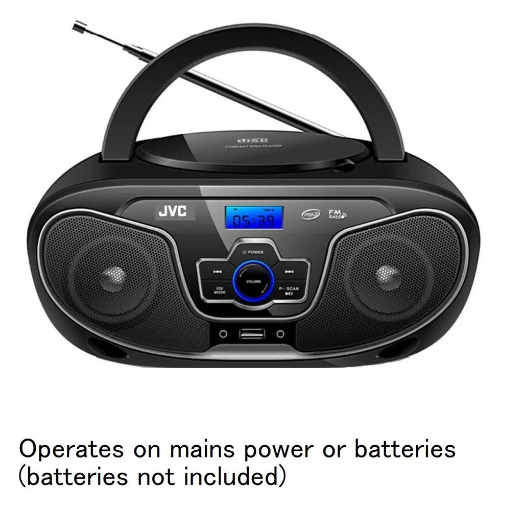 JVC CD Player Bluetooth Boombox Portable 2x 4W Speakers USB/FM Radio/AUX Music