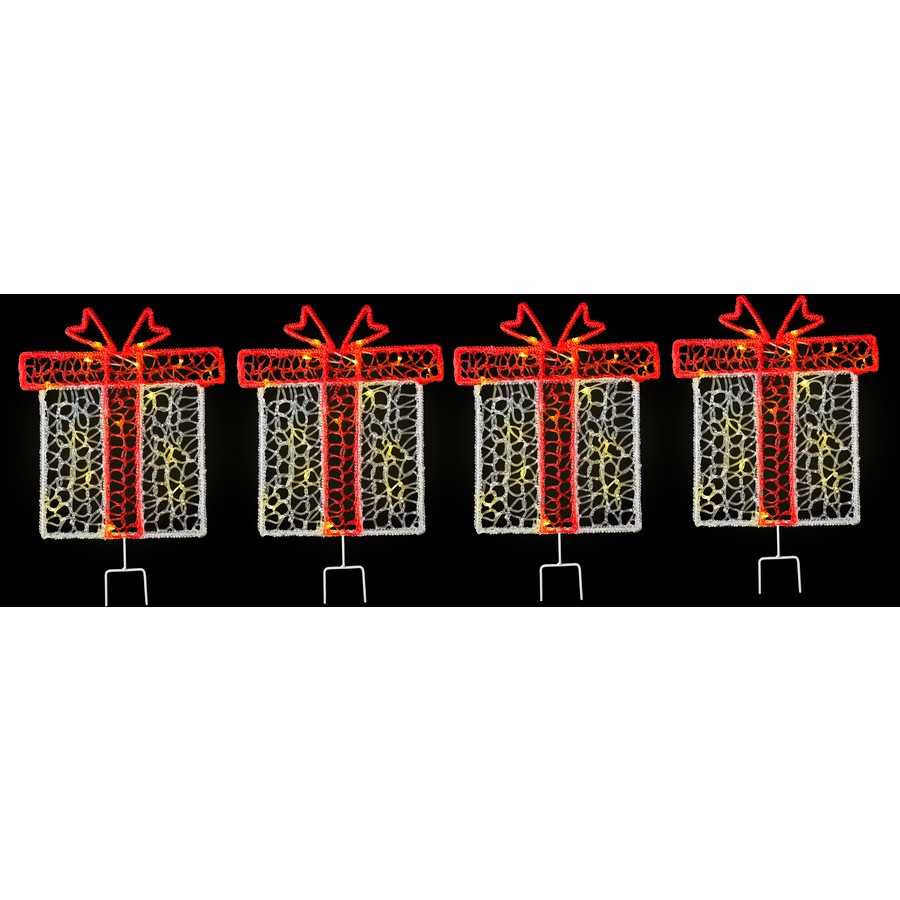 Mirabella Gift Box Stake Lights | Warm White | Set of Four | Christmas Decor