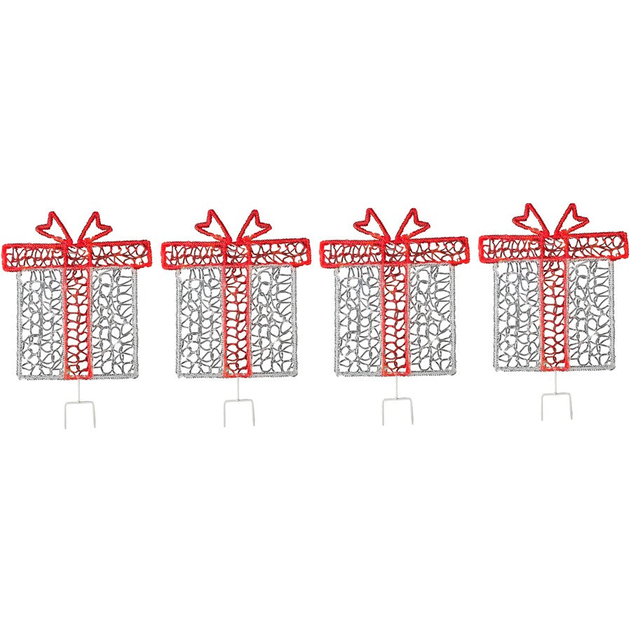 Mirabella Gift Box Stake Lights | Warm White | Set of Four | Christmas Decor