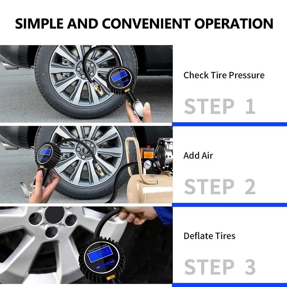 LED Digital Tyre Inflator | Lightweight Tyre Inflator | Car Air Pressure | Tire Gauge PSI Hose A Car Motorcycle