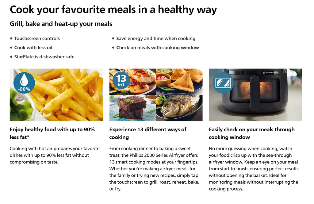 Philips 6.2L Airfryer | Electric Healthy Crispy Oil-Free Cooking Grill Roast Rehea | Non-Stick Cooking