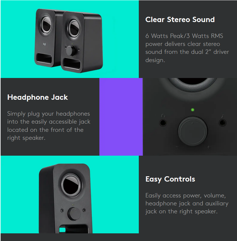 Logitech Computer Speakers | Multimedia 2.0 Channel Laptop Tablet PC Speakers | Stereo Sound Music