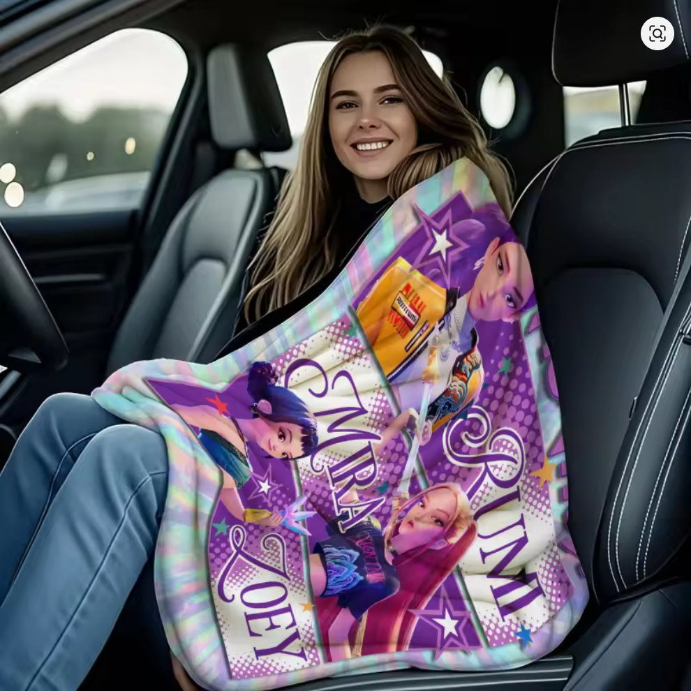 HUNTRIX KPOP Demon Hunters Anime Blanket | Teen Child Printed Small Rumi Zoey Mira Themed Comfort Blankie | Flannel Throw Blanket 70x100cm
