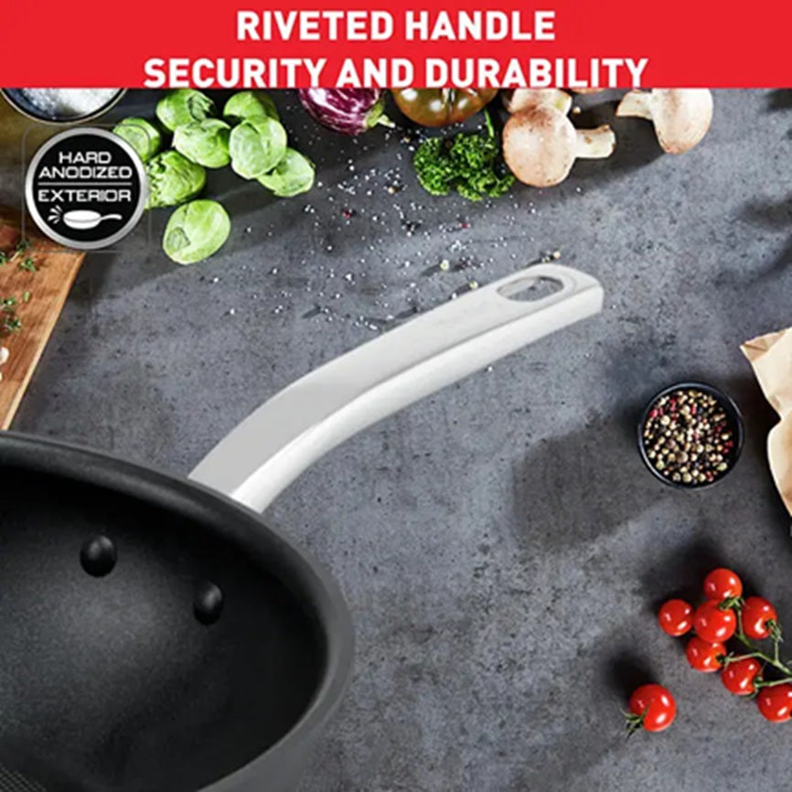 Tefal Hard Anodised Non-Stick Wok 28cm Gourmet Long Lasting | Gas Electric Ceramic Stove