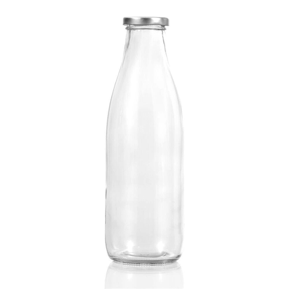 2x 1L Glass Milk Storage Home Fresh Cream Milk Keffir Screw Top Lids - Nut Oat Almond Milk Keeper Jar Glassware
