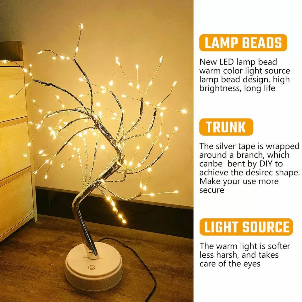 108 LED USB Tree Night Light Fairy Wire Desk Table Room Lamp Party Decor Bedside