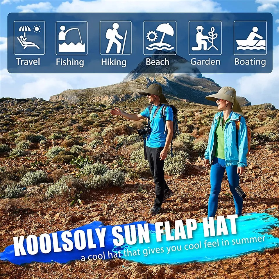 Unisex Outdoor Fishing Hiking Hat | Anti UV Sun Protect | Neck Face Flap | Golf Cap | 100% Nylon | Machine Wash