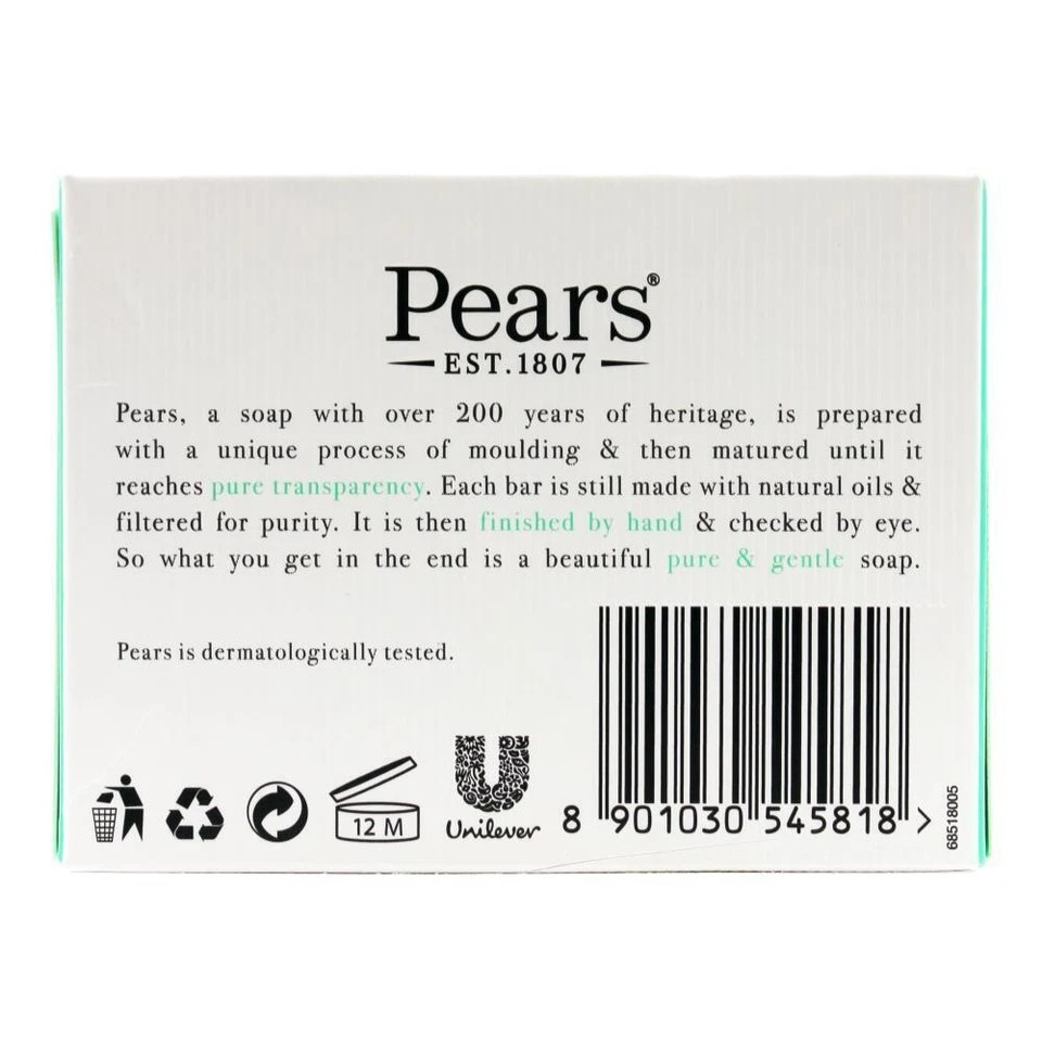 Pears Pure & Gentle Bar Soap | 100g Transparent Bar Soap | Lemon Flower Extracts Cleanser | 12 pcs