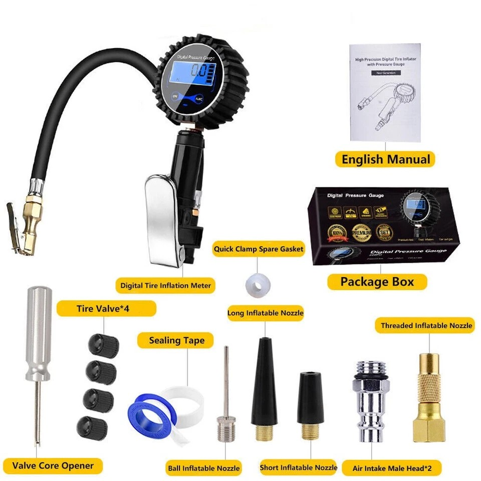 LED Digital Tyre Inflator | Lightweight Tyre Inflator | Car Air Pressure | Tire Gauge PSI Hose A Car Motorcycle