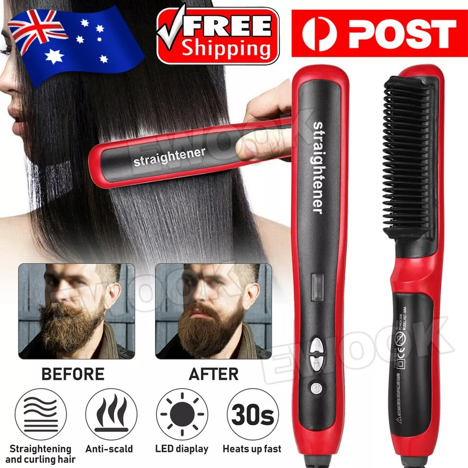 Mens Heated Beard Straightener | Hair Straightener | Brush Multifunctional Hair Comb | Curling Iron | Rapid Heating 15 Sec | No hair damage |