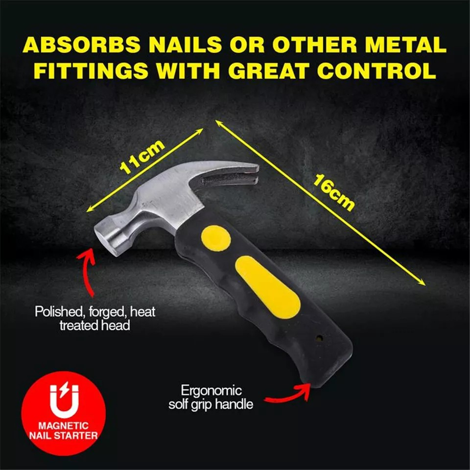 Stubby Claw Hammer Carbon Steel All Purpose Rubber Grip Small Area Shockproof AU
