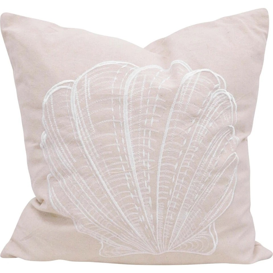 Natural Fan Shell Cushions | 2PK LVD Linen Look Pillows | 43x43cm