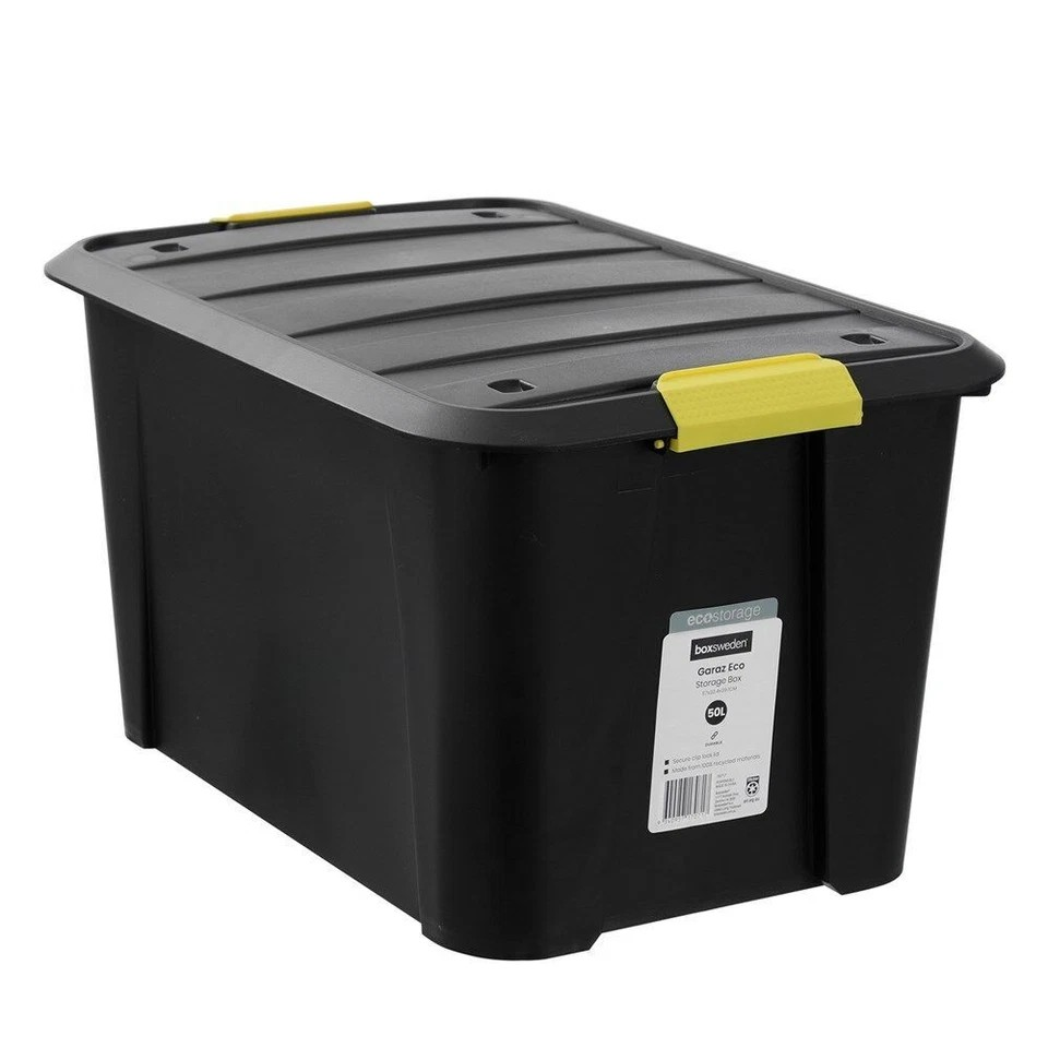 Boxsweden Garaz | Eco Storage Organiser | Box/Tub w/ Wheels 50L | Assorted 4Pk | Clip Lock d