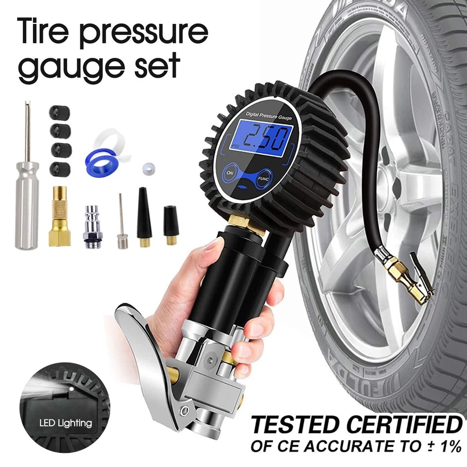 LED Digital Tyre Inflator | Lightweight Tyre Inflator | Car Air Pressure | Tire Gauge PSI Hose A Car Motorcycle