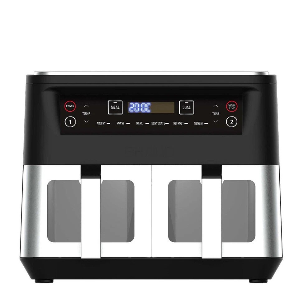 Kitchen Couture 10L Dual View Air Fryer | 1600W Stainless Steel | Large Capacity | Silver