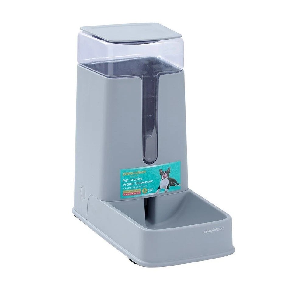 Paws And Claws | Gravity Pet Fresh Water Dispenser | 3.4L/28.5x16.5x31cm 2 Pk | Clear