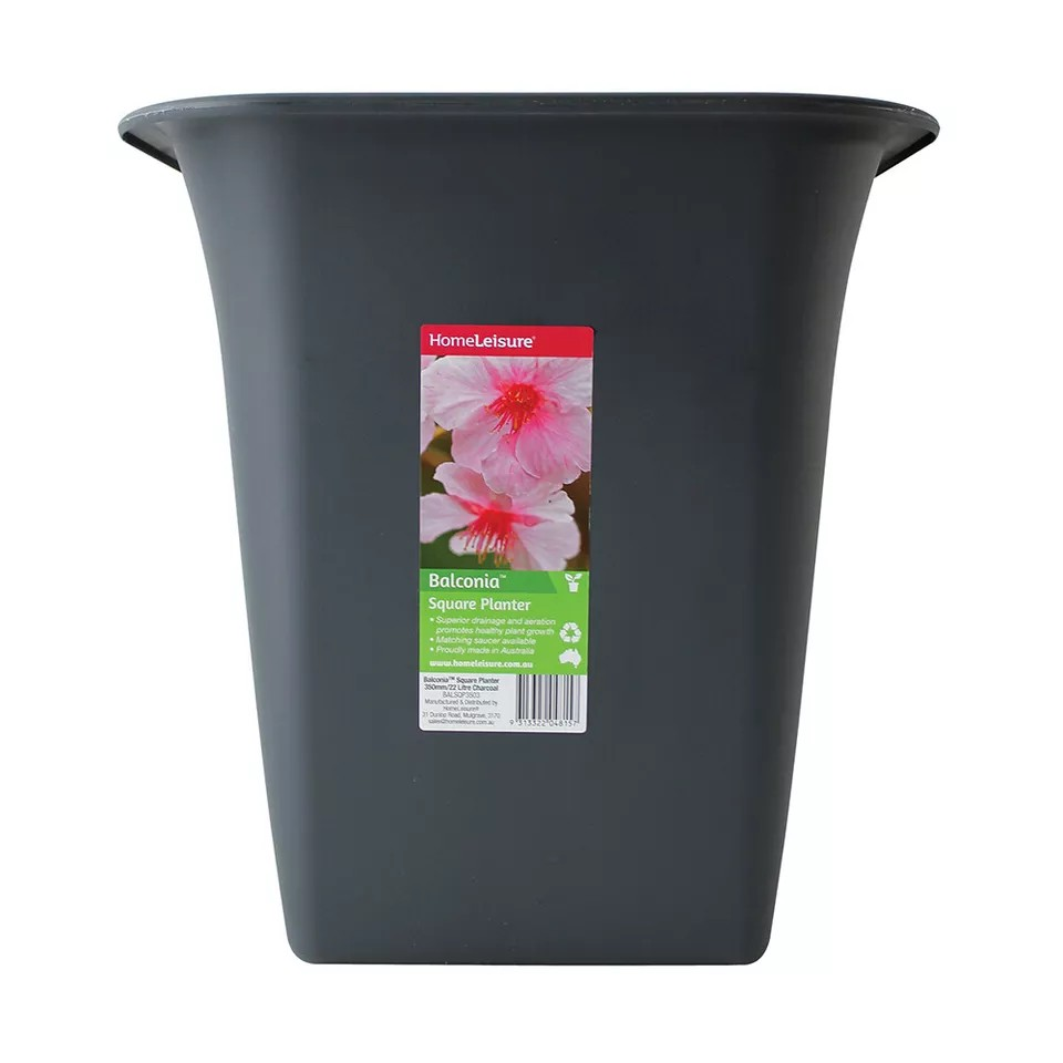Flower Pots x3 | Square Planter Flower/Plant Pot | Garden Decor 35cm Charcoal