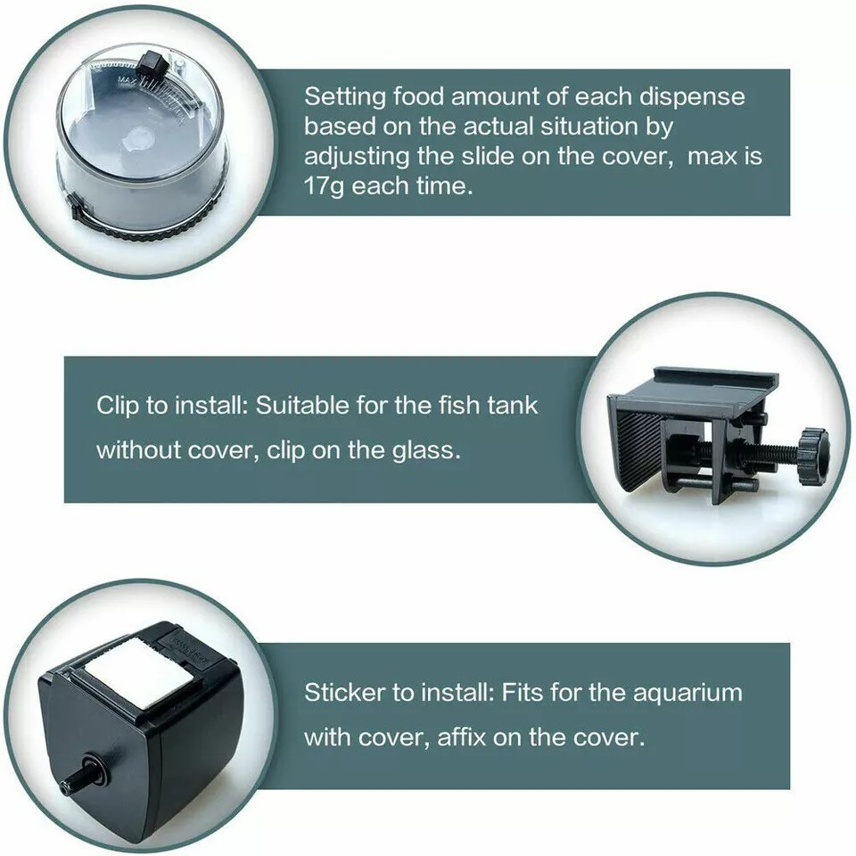 Auto Fish Feeder with Digital Timer | Pond & Aquarium Pet Food Dispenser | Holiday Use | Velcro Strip |