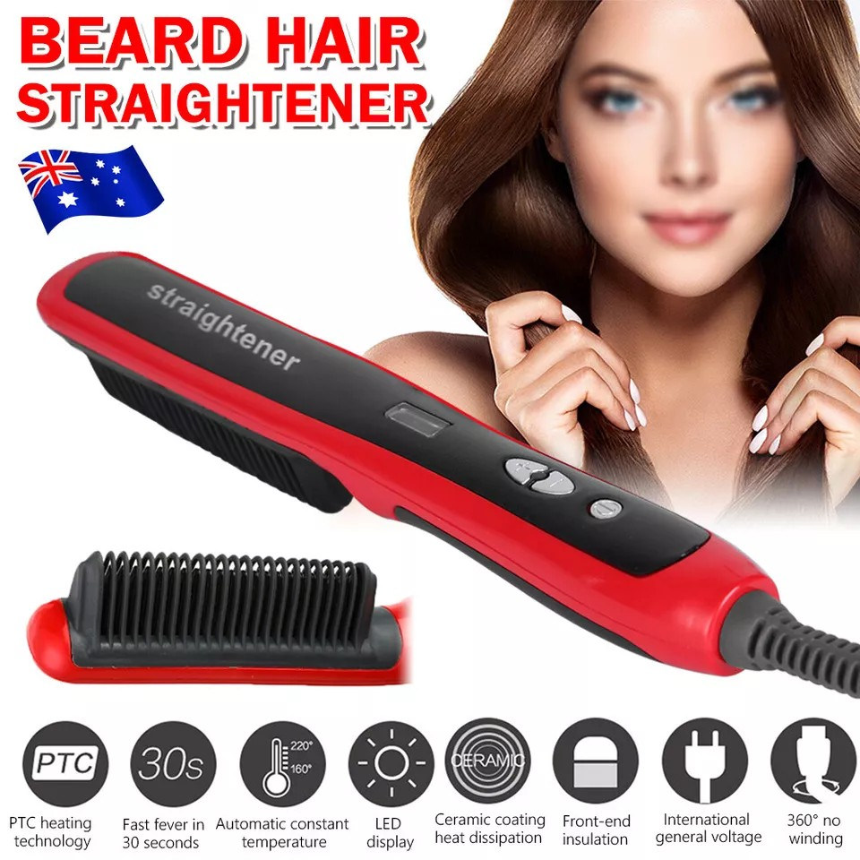Mens Heated Beard Straightener | Hair Straightener | Brush Multifunctional Hair Comb | Curling Iron | Rapid Heating 15 Sec | No hair damage |