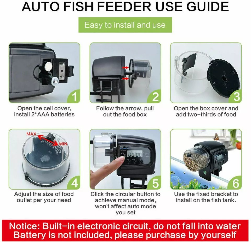 Auto Fish Feeder with Digital Timer | Pond & Aquarium Pet Food Dispenser | Holiday Use | Velcro Strip |
