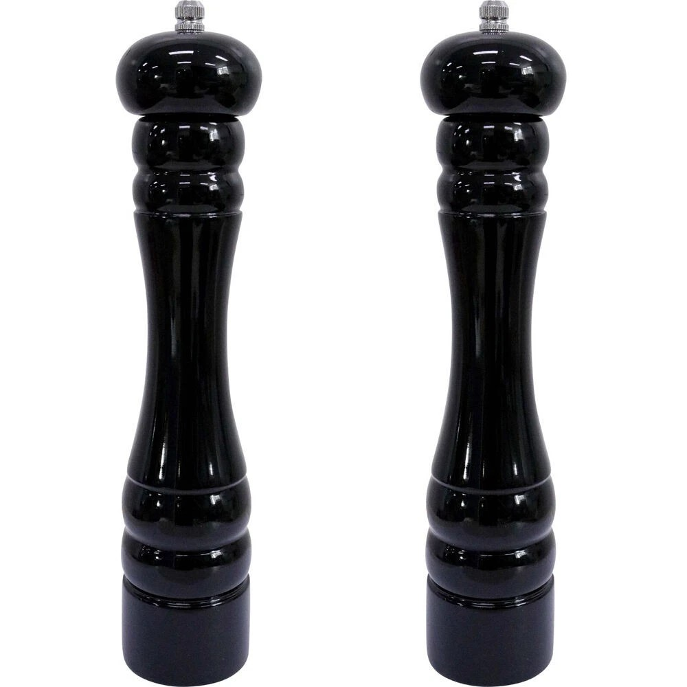 2PK LVD Timber Wooden Sleek Tall Salt/Pepper Grinder Large 5x5x27cm Black
